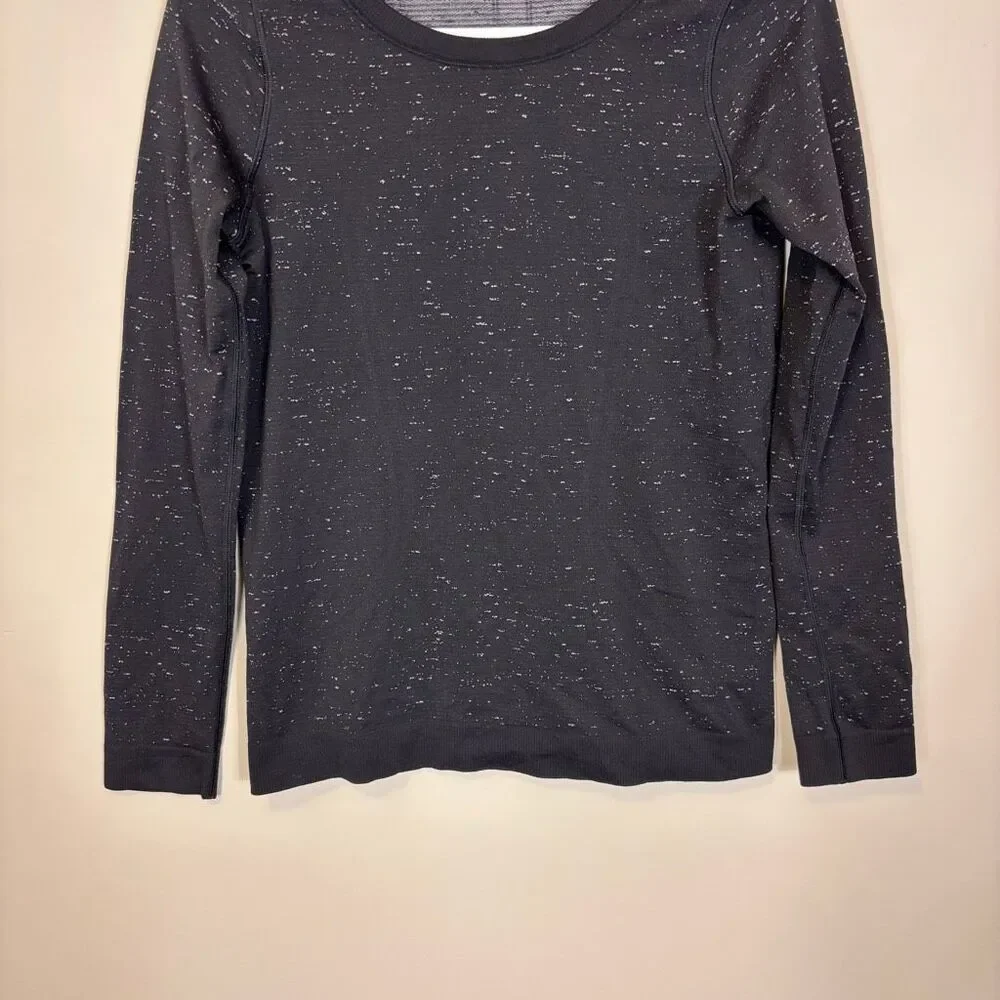 Lululemon Black with White Speckled Workout Long Sleeve Top‎ Size 4